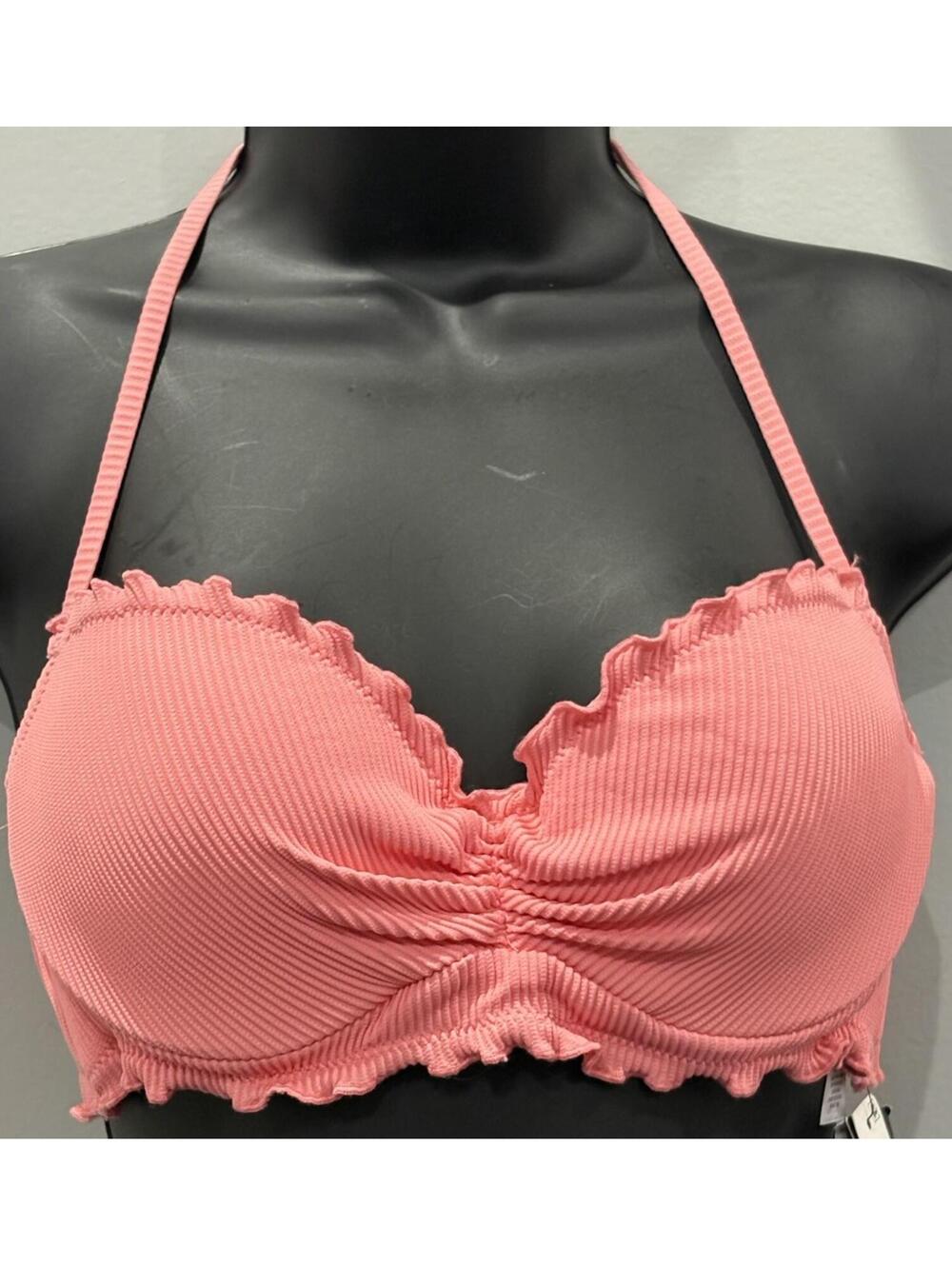 Sundazed Pink Ribbed Ruffle Bikini Top – Women’s Swimwear 34B